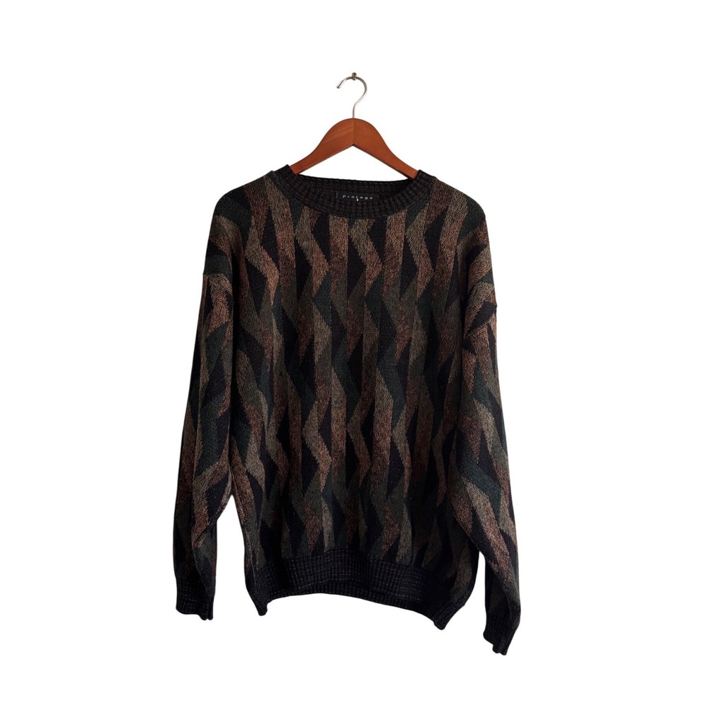 Protege Collection Mens XL Vintage Geometric Jacquard Knit Crewneck Sweater
